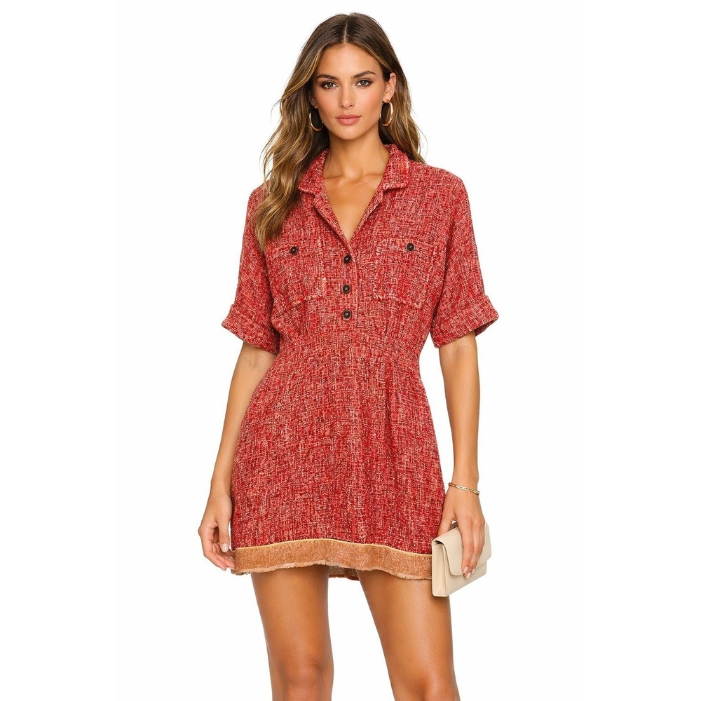 Jason Wu Red Tweed Silk Lined Short Sleeve Mini Dress 6 S Made in USA